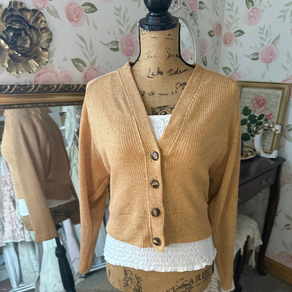 Adore Me Tan/Gold Cardigan Sweater